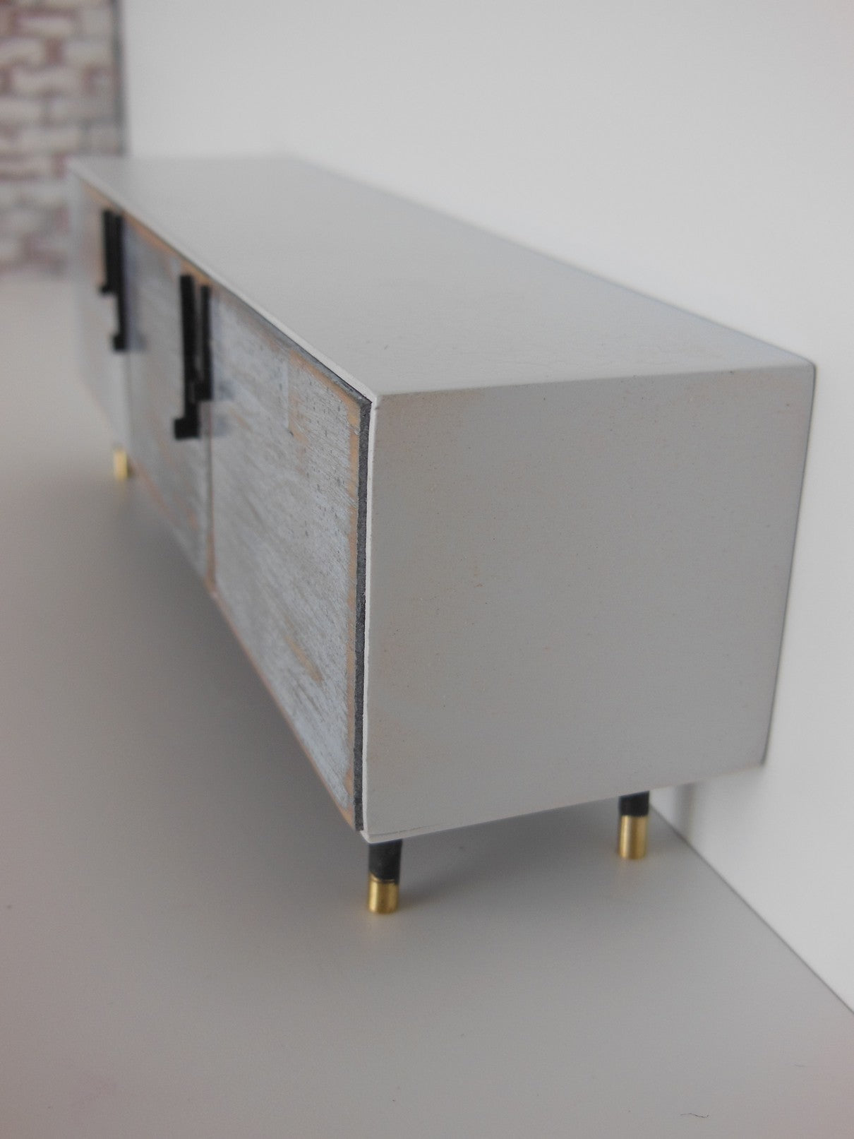 Draper Console in Distressed Wood with Black Steel Base