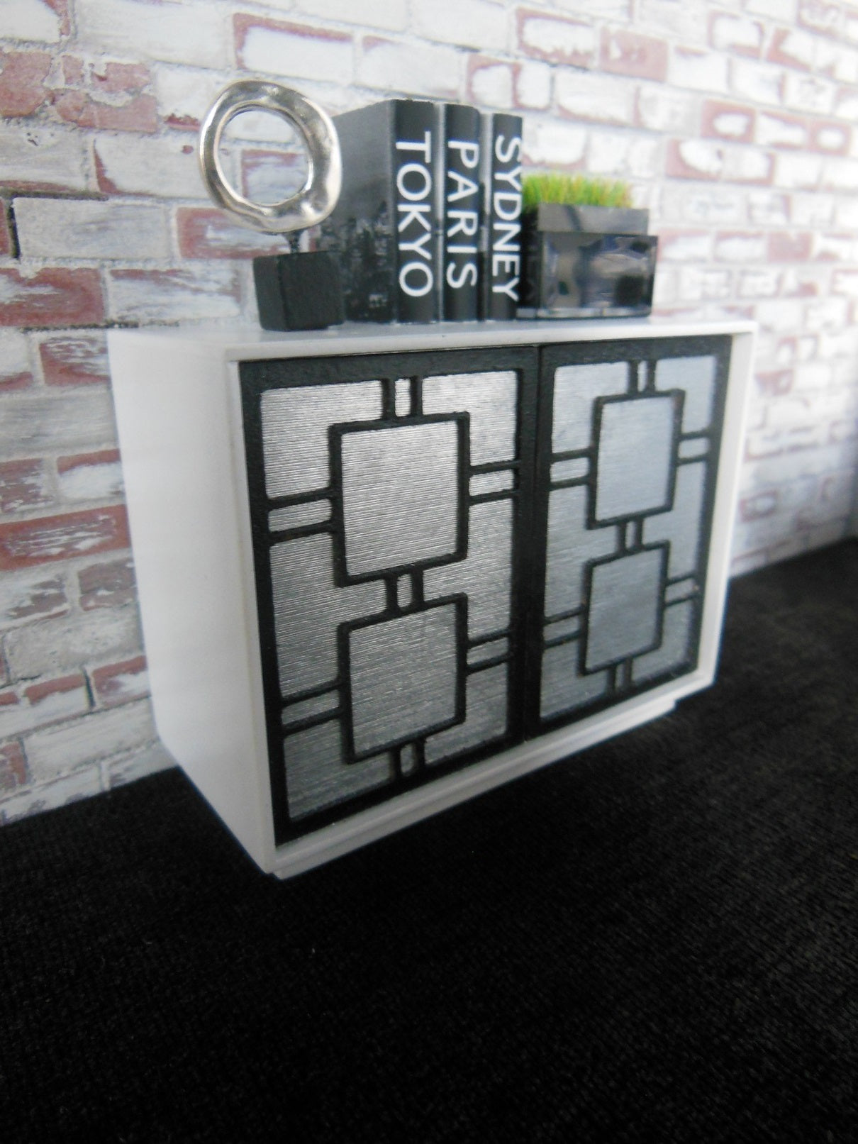 Linden 2 Door Cabinet in White/Silver/Black