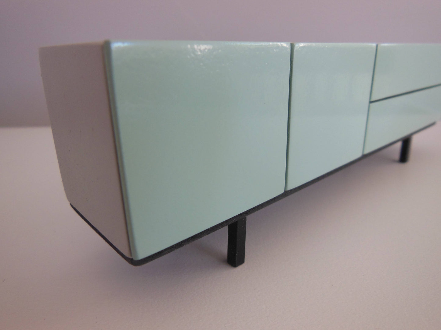 Mid Century Console in Gray with Blue Doors