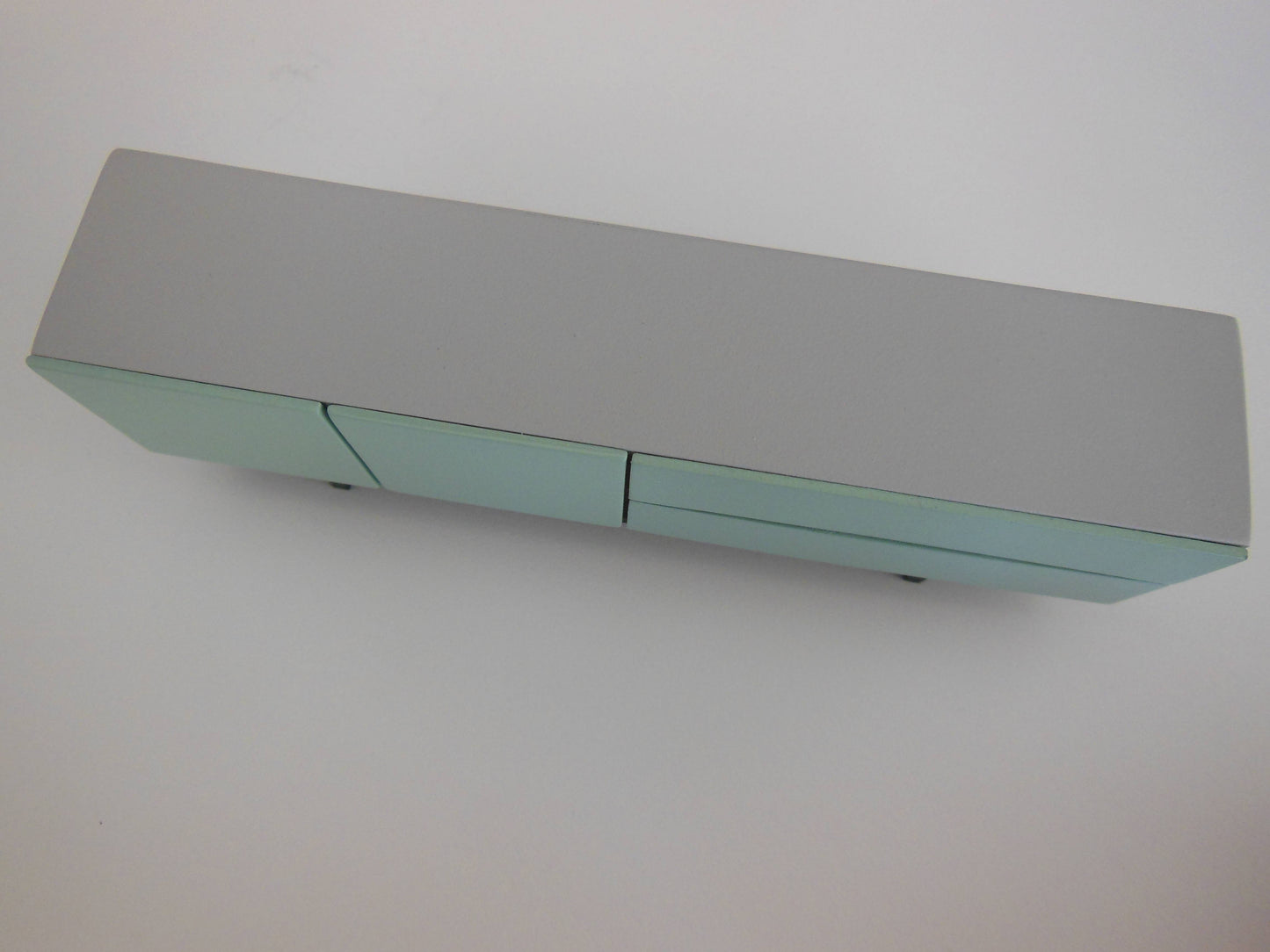 Mid Century Console in Gray with Blue Doors