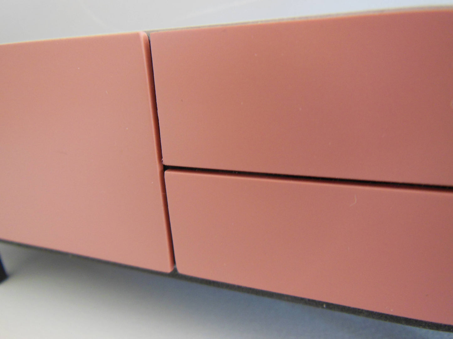 Mid Century Console in Gray with Coral Doors