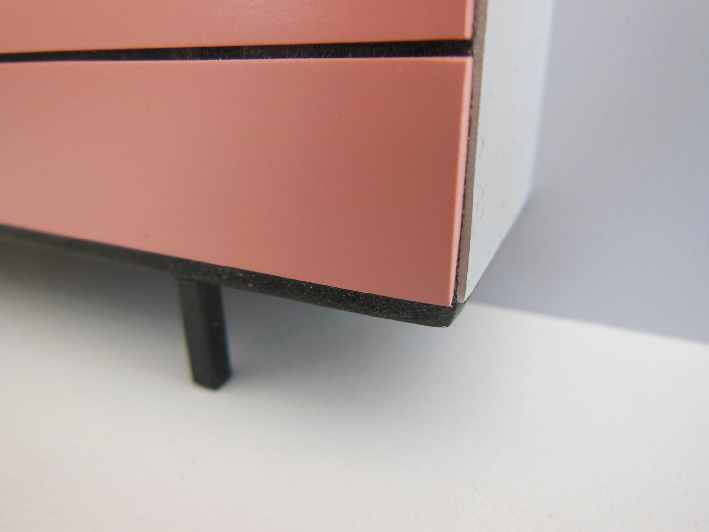 Mid Century Console in Gray with Coral Doors