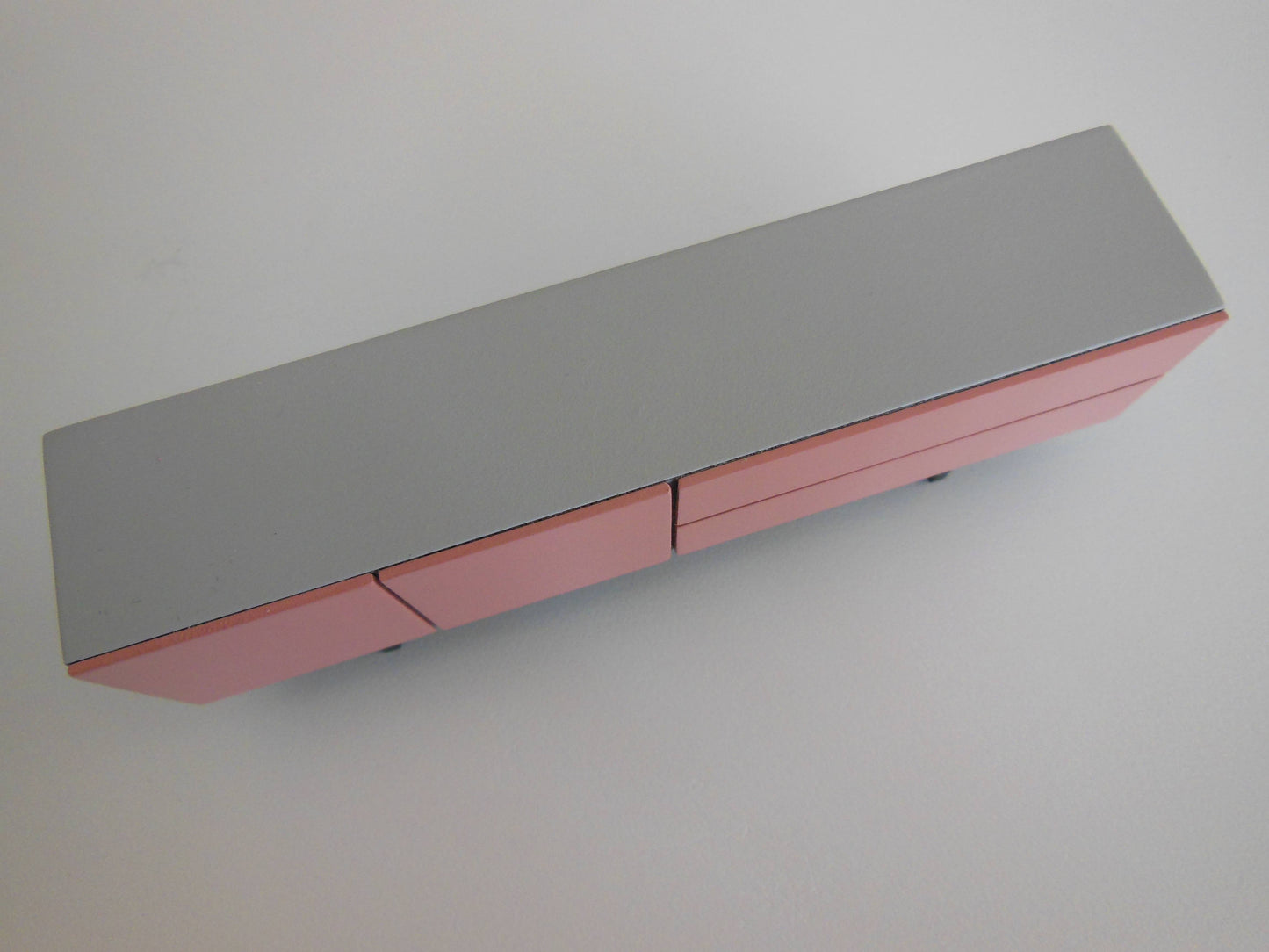Mid Century Console in Gray with Coral Doors