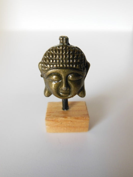Small Gold Buddha Head on Natural Base