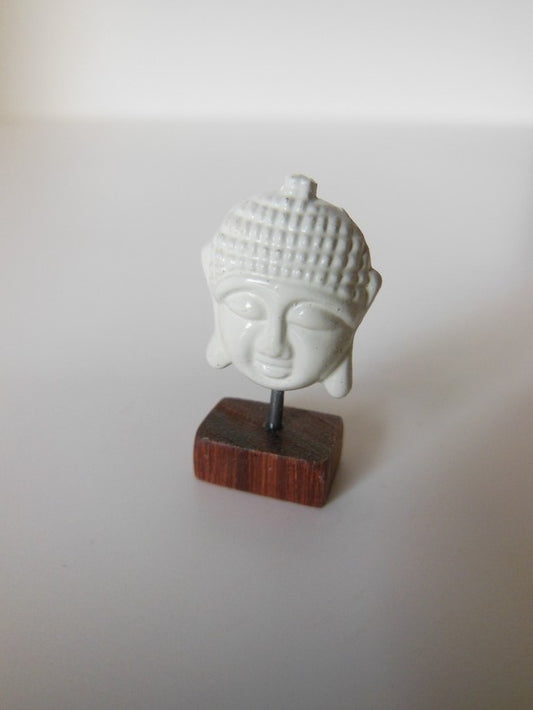 Small White Buddha Head on Rosewood Base