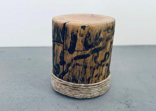Wood Stump Accent Table with Twine Trim