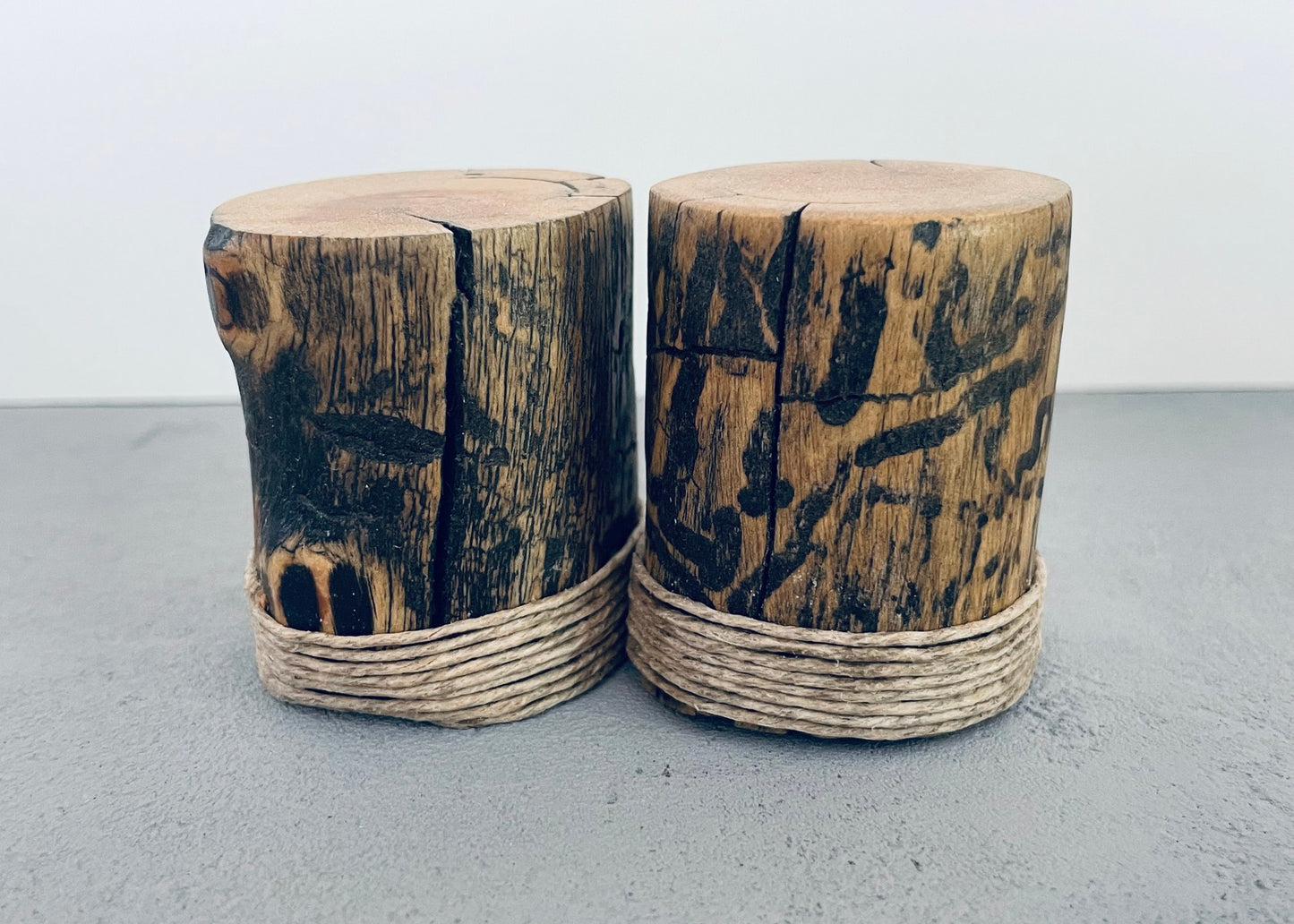 Wood Stump Accent Table with Twine Trim