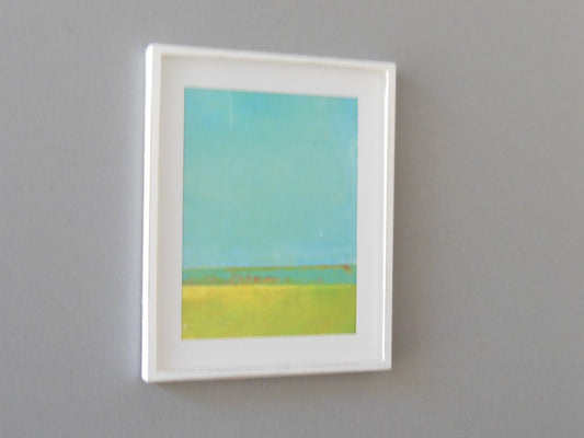 Small White Framed Turquoise/Yellow Modern Print