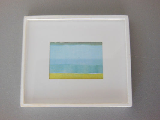 Small White Framed Light Blue/Yellow Modern Print