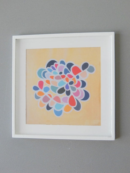 White Framed Cream Multi-Color Burst Abstract Print
