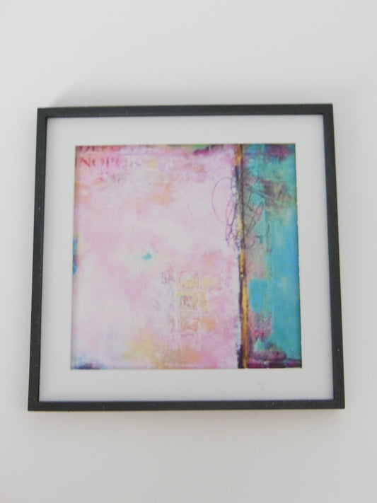 Medium Pink/Turquoise Abstract Print Black Frame