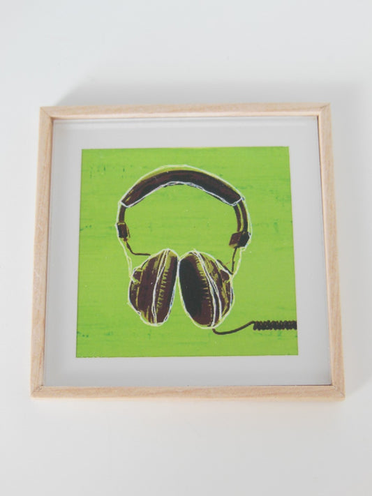 Headphones Print Wood Frame