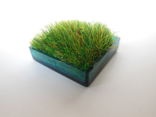 Teal Square Lucite Tray with Wheat Grass