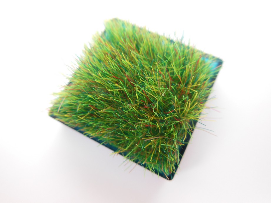 Teal Square Lucite Tray with Wheat Grass
