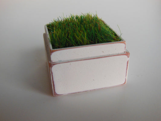 Tall Square Vintage White Tray with Wheat Grass