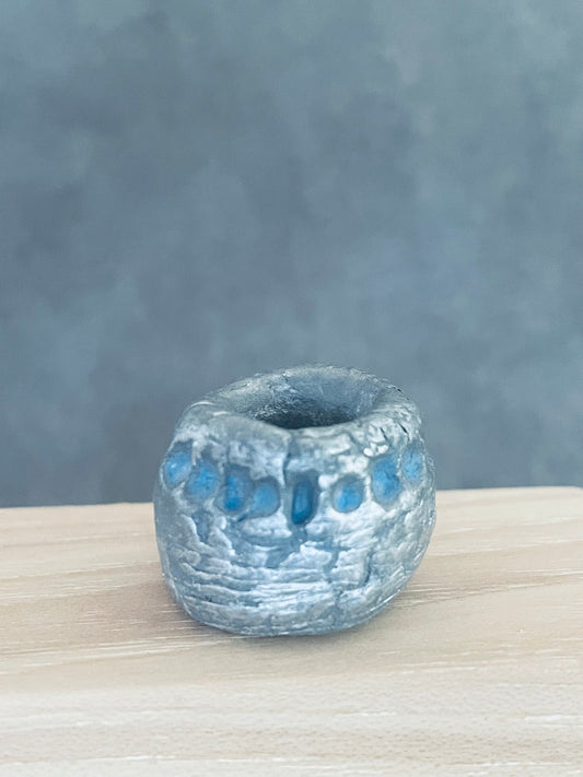 Silver Small Vase with Blue Accents