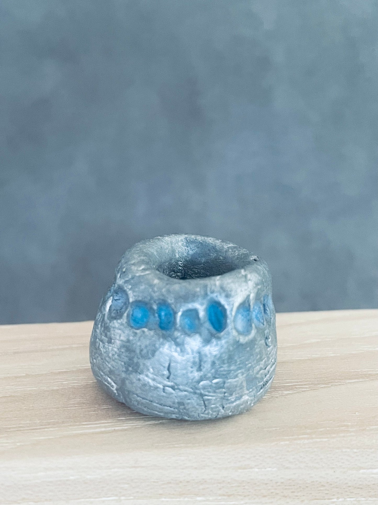 Silver Small Vase with Blue Accents
