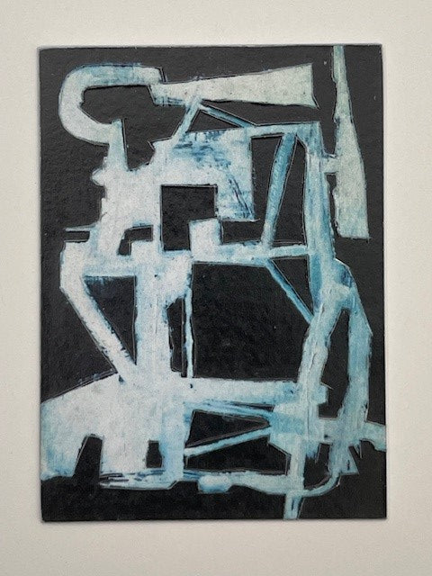 Blue, White and Black Abstract Frameless Art