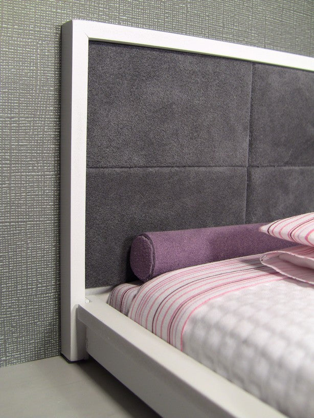 White Platform Bed with Grey 4-Panel Insert