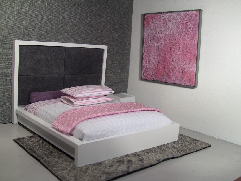 White Platform Bed with Grey 4-Panel Insert