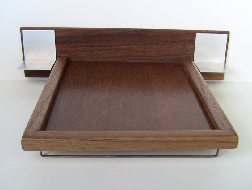Walnut Platform Bed with Walnut Headboard and Aluminum Nightstands