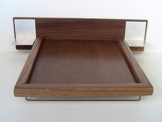 Walnut Platform Bed with Walnut Headboard and Aluminum Nightstands