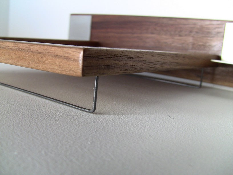 Walnut Platform Bed with Walnut Headboard and Aluminum Nightstands