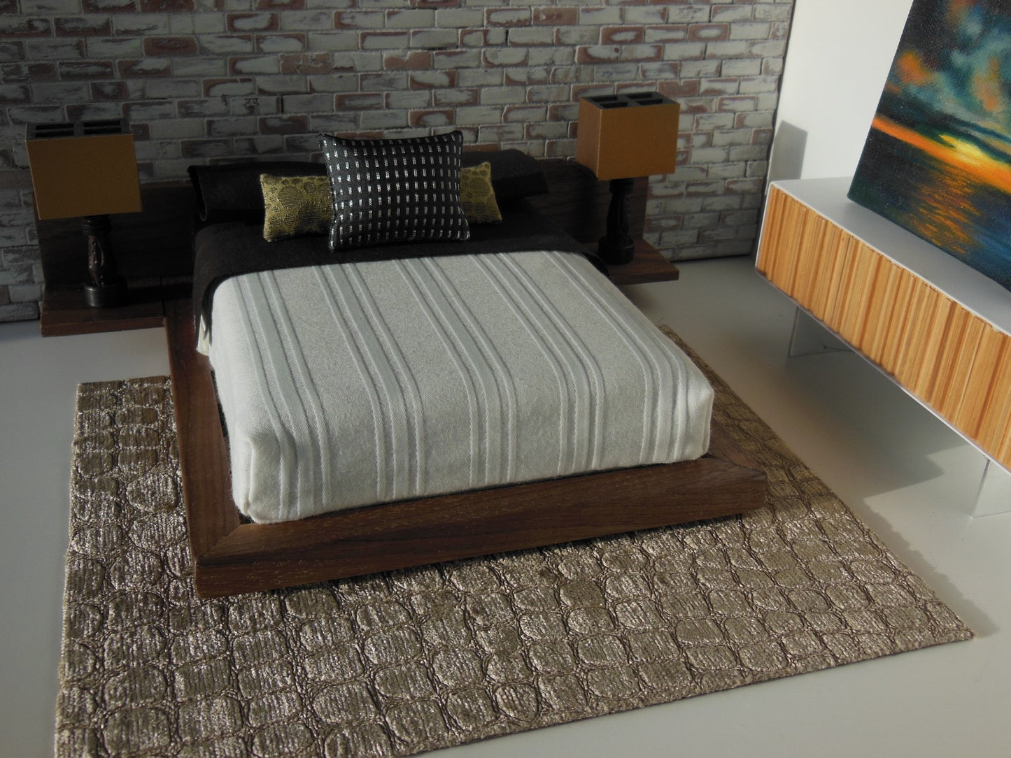 Walnut Platform Bed with Walnut Headboard and Nightstands