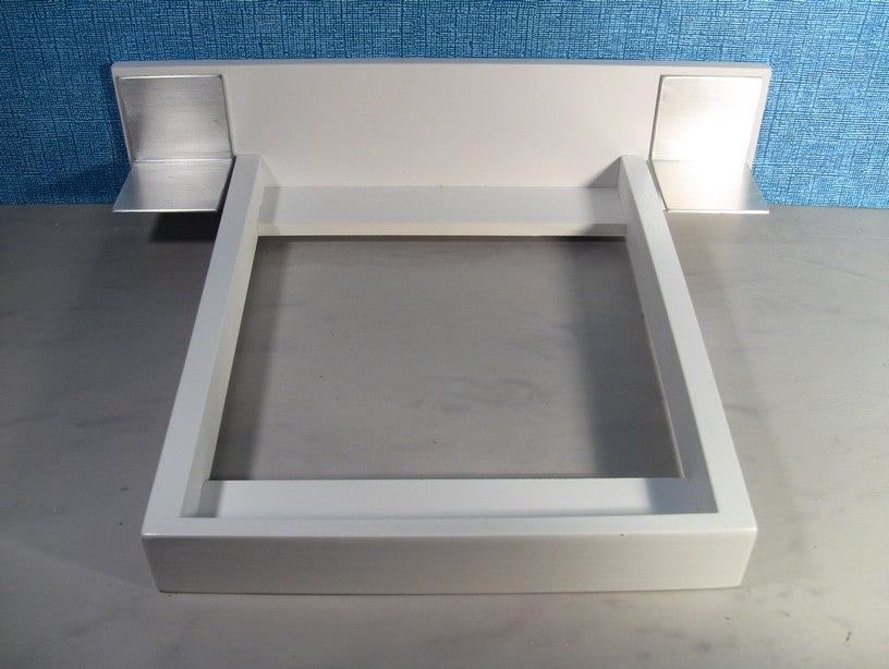 White Platform Bed with White Headboard and Aluminum Nightstands