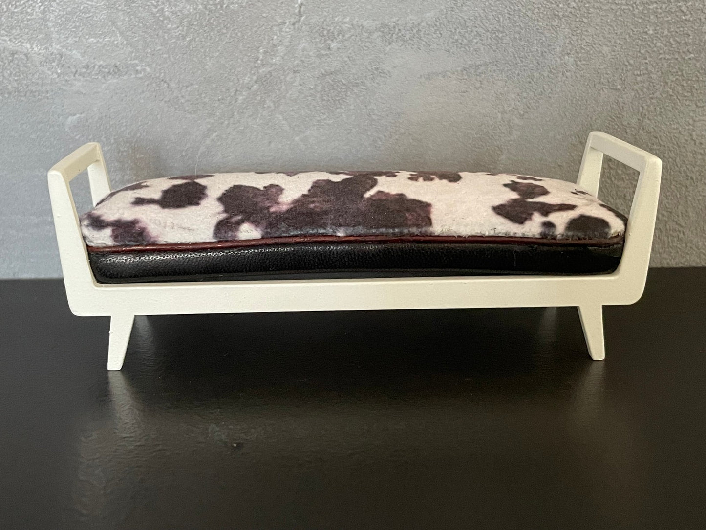 Noah Bench in Cowhide Print Fabric with White Frame