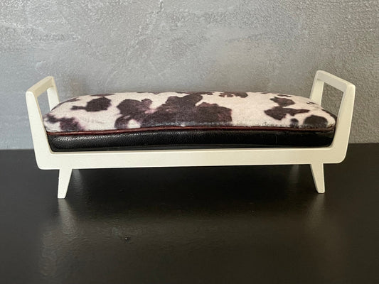 Noah Bench in Cowhide Print Fabric with White Frame