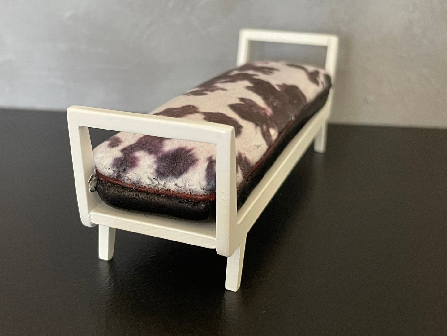 Noah Bench in Cowhide Print Fabric with White Frame