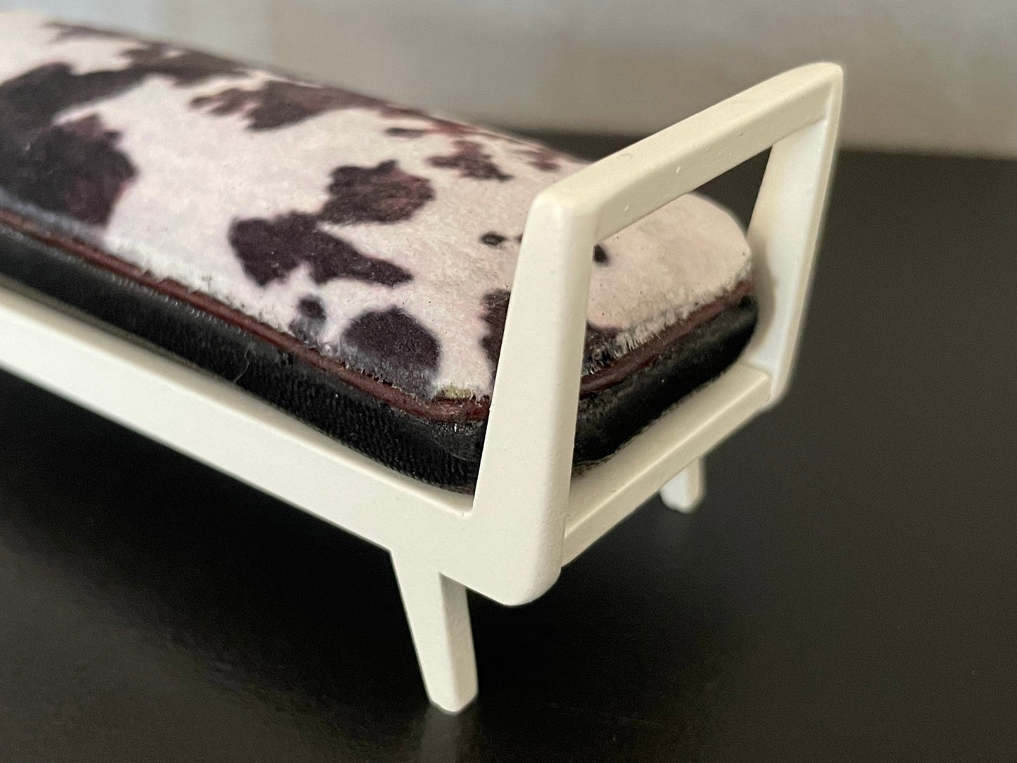 Noah Bench in Cowhide Print Fabric with White Frame