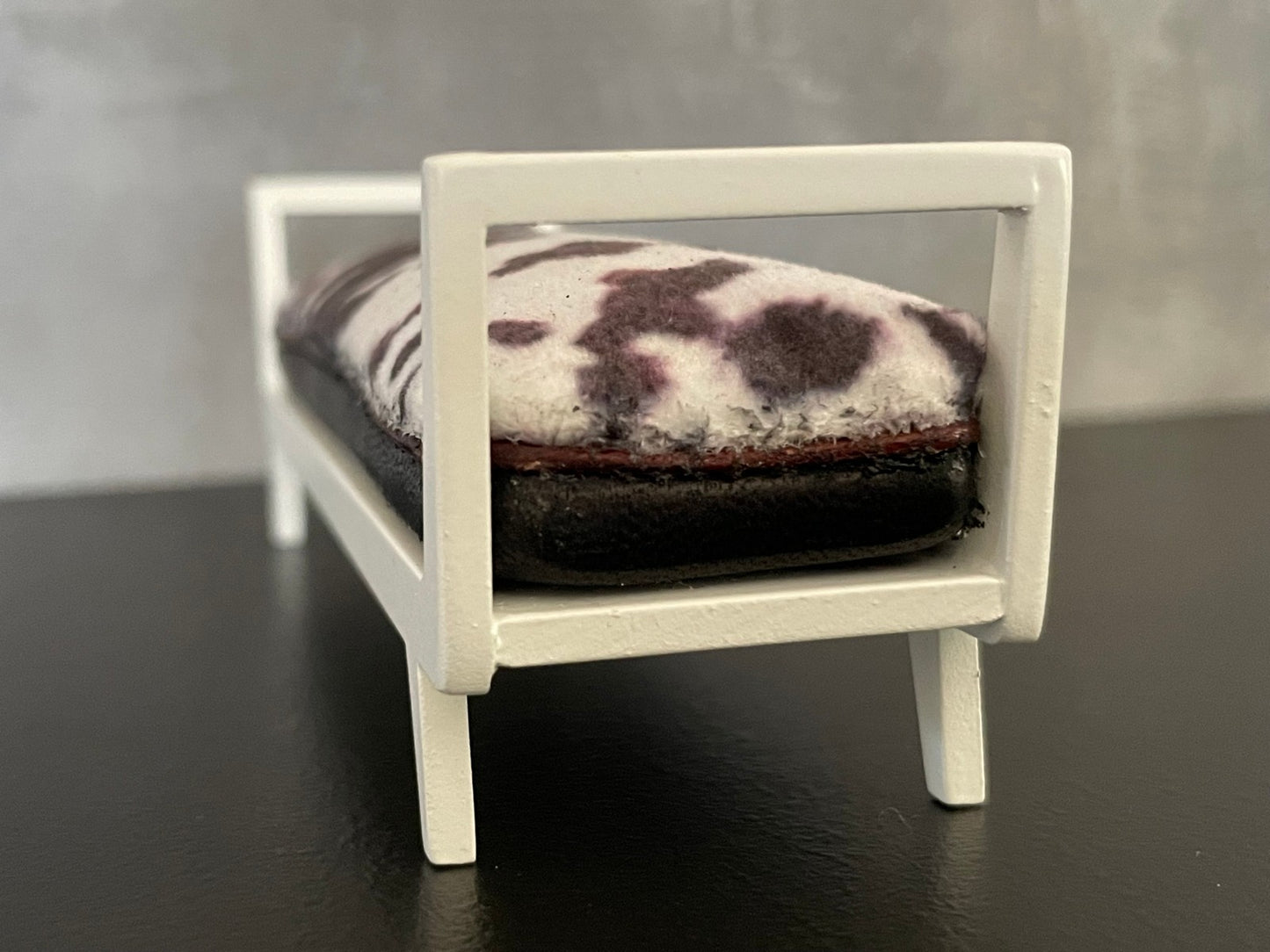 Noah Bench in Cowhide Print Fabric with White Frame
