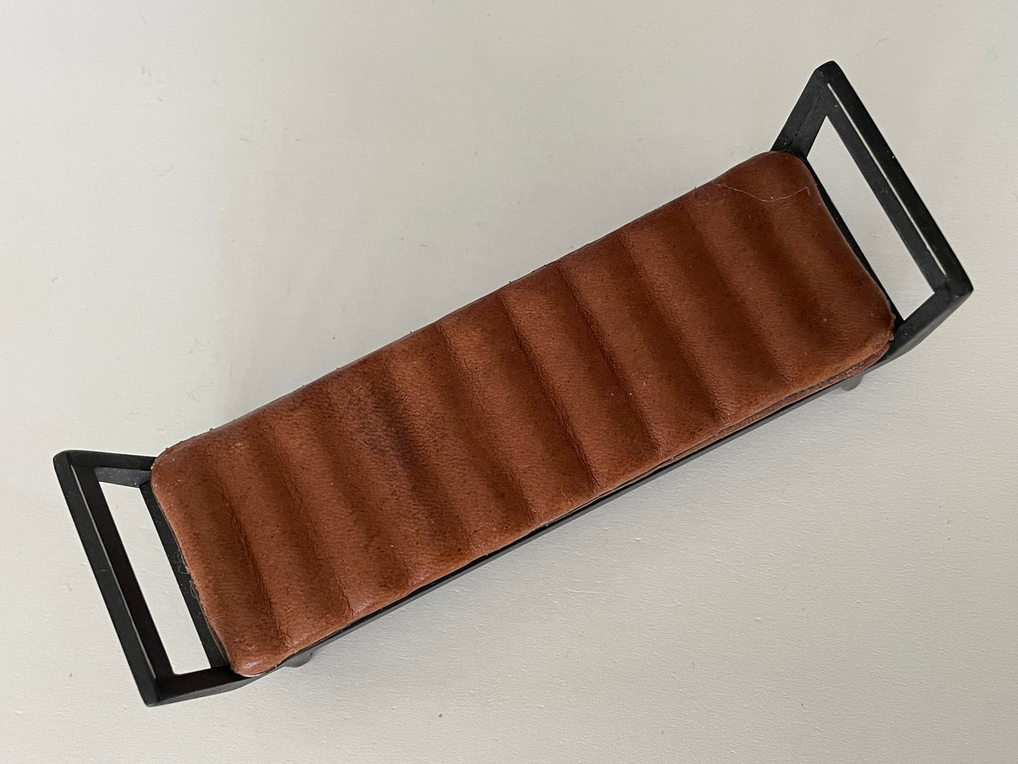 Noah Bench in Tan Ribbed Leather with Black Base