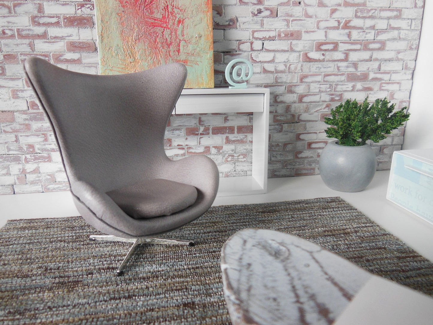 Egg Chair in Gray Leather with Dark Gray Trim