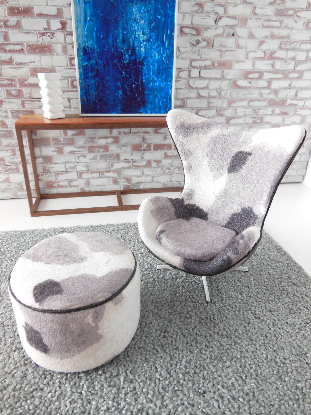 Egg Chair in Pony Print Fabric with White Base