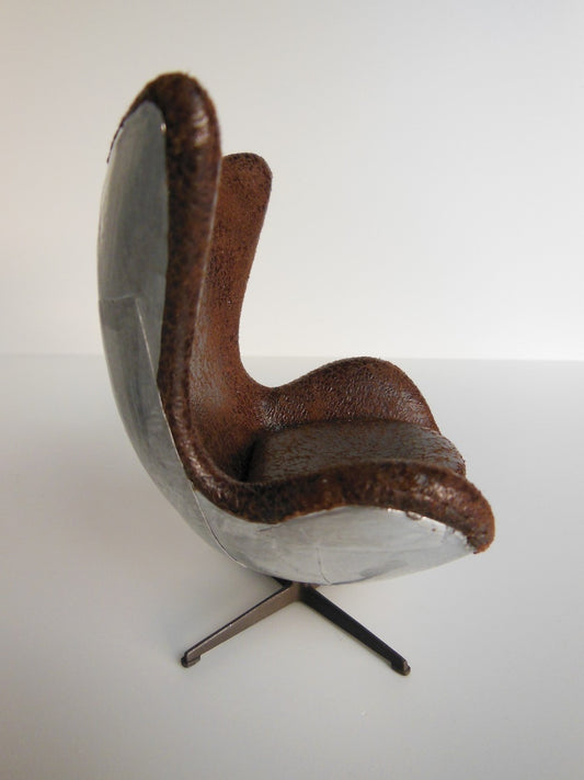 Egg Chair in Vintage Brown Fabric Metal Back