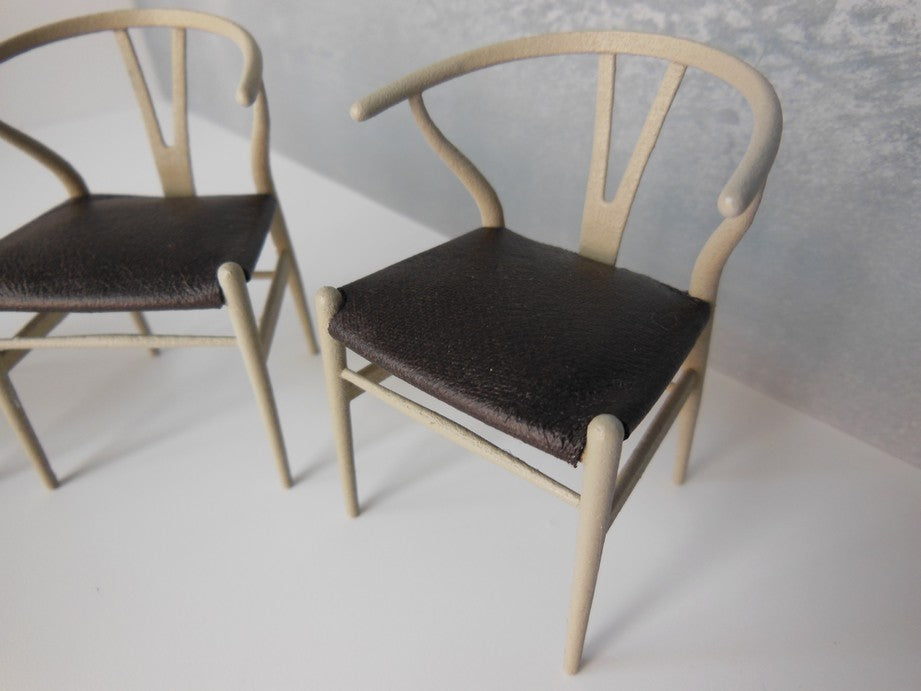 Wishbone Chair - Beige with Espresso Vinyl Seat