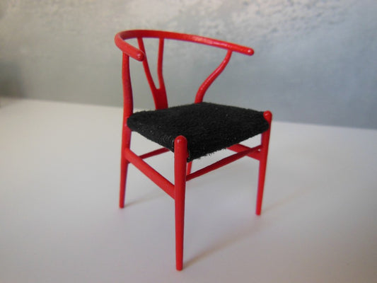 Wishbone Chair - Red with Black Microsuede Seat