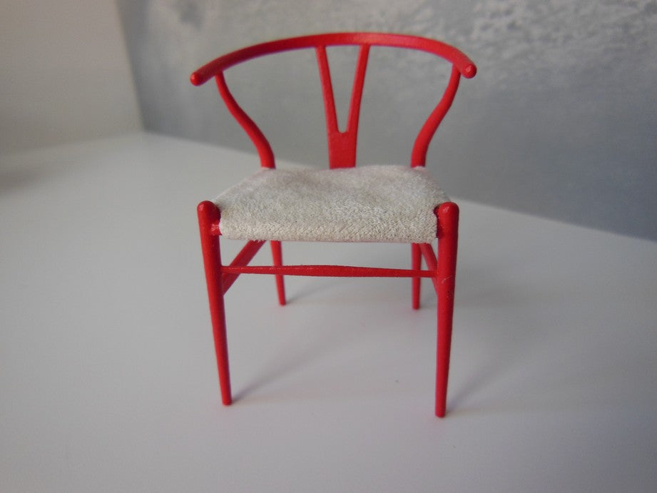 Wishbone Chair - Red with Cream Microsuede Seat