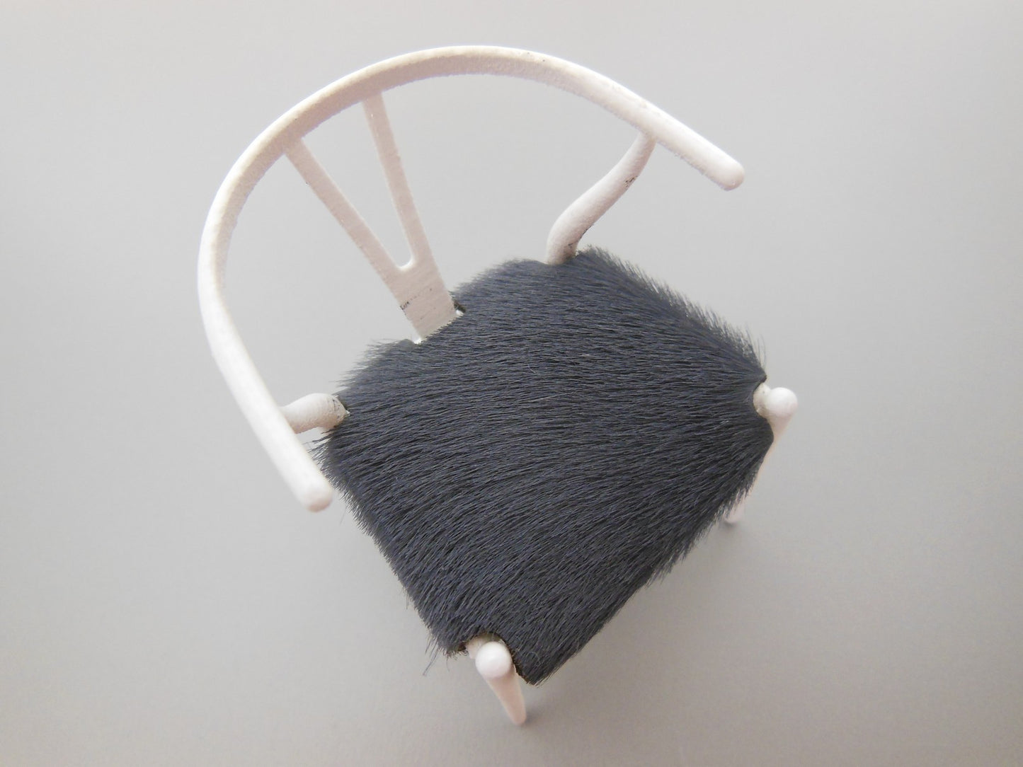 Wishbone Chair - White with Gray Hide Seat