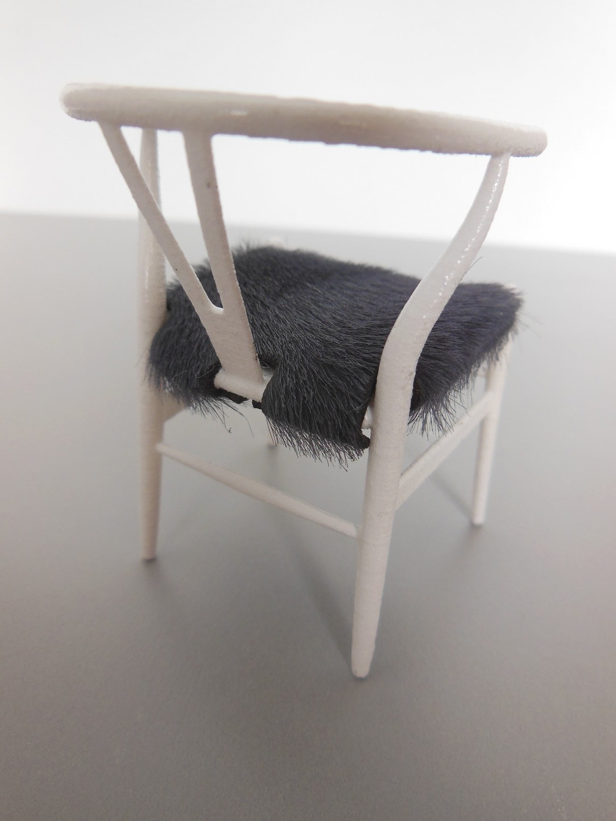 Wishbone Chair - White with Gray Hide Seat