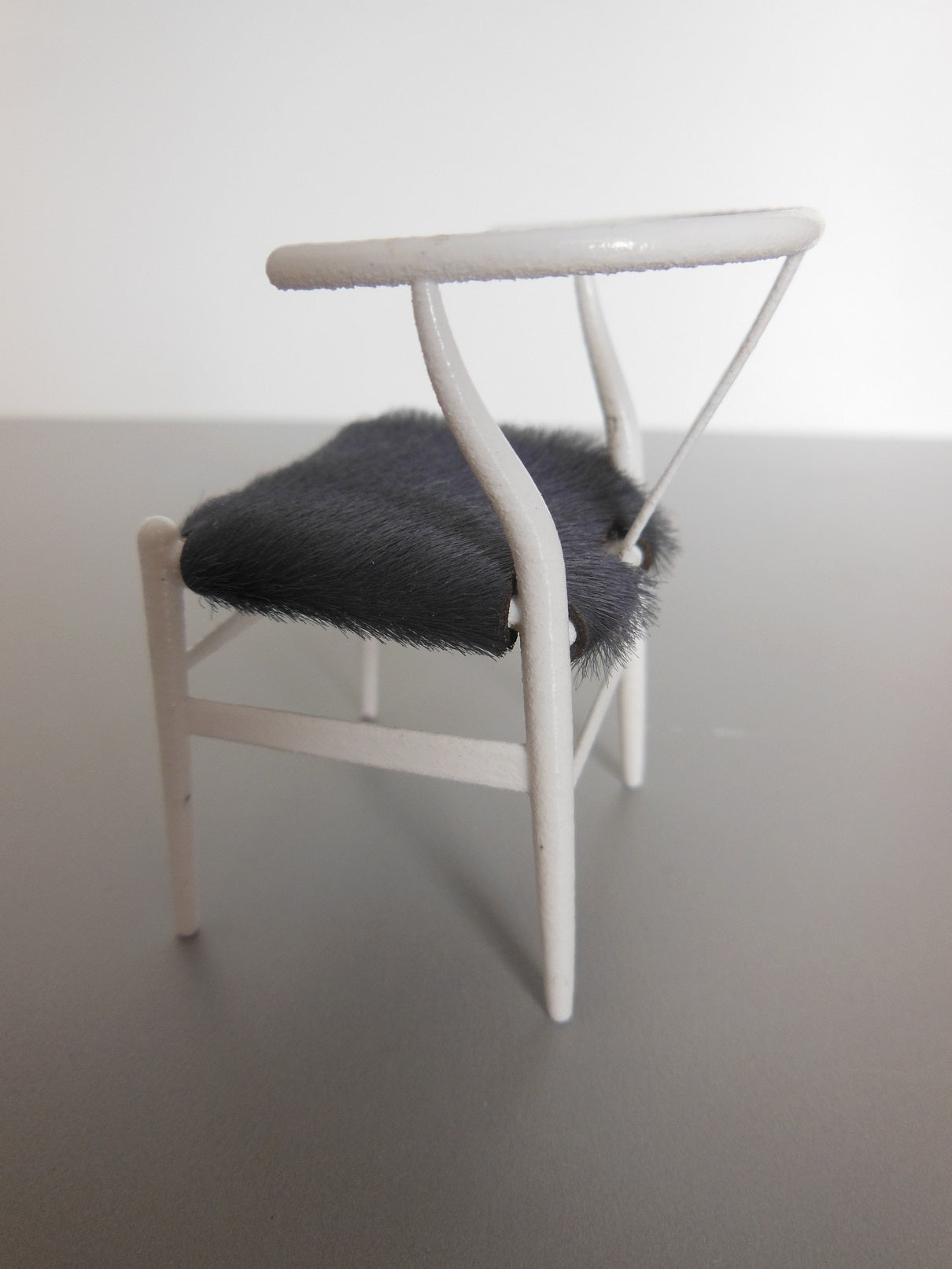 Wishbone Chair - White with Gray Hide Seat