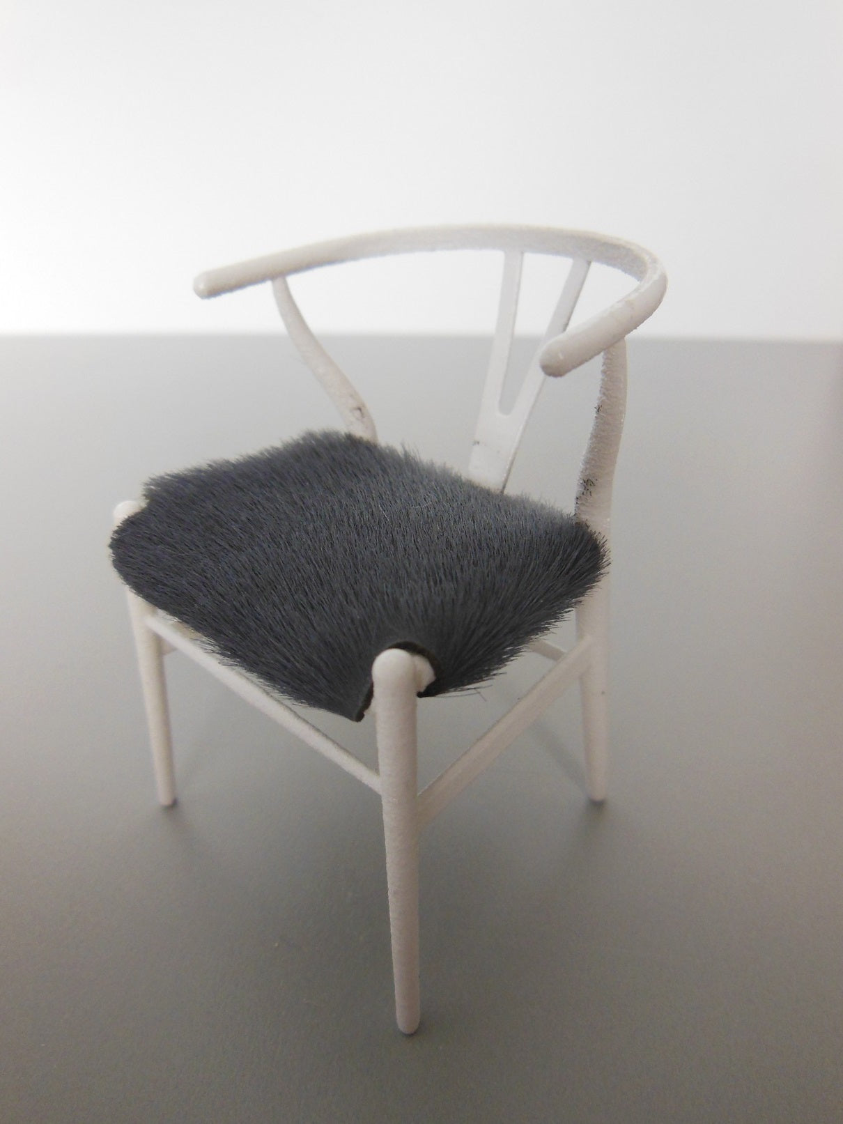 Wishbone Chair - White with Gray Hide Seat