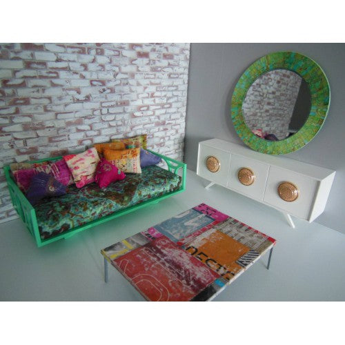 Cortez Daybed with Teal Frame and Moroccan Print Mattress and Pillows