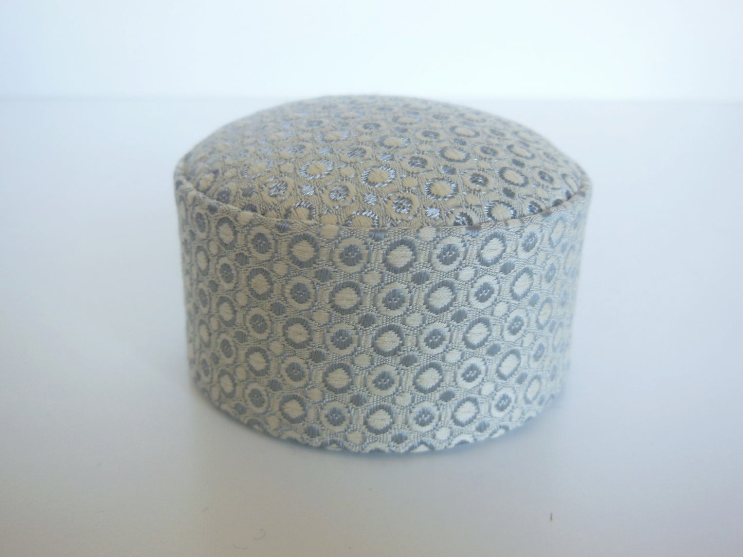 Large Round Ottoman in Cream/Blue