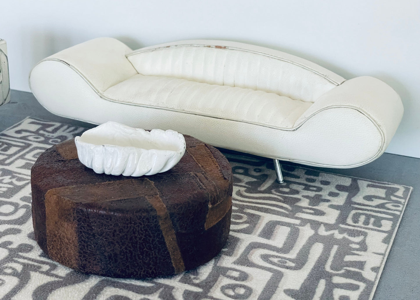 Round Ottoman in Vintage Brown Patch