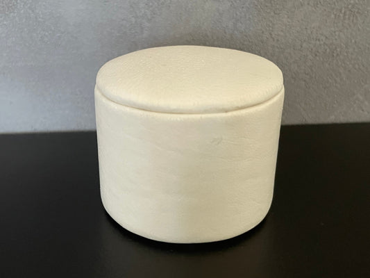 Round Leather Ottoman in White with Lid