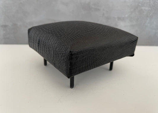 Square Black Croc Ottoman with Black Metal Legs